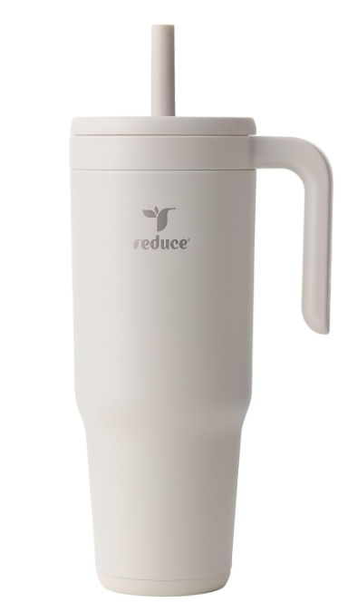 REDUCE Chiller Vacuum Insulated 40 oz Tumbler with Spill-Proof Silicone Straw - Sustainable Tritan Lid with Water Intake Markers - Soft Sit Base Travel Mug - Dishwasher Safe - Unbleached