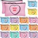 Sweetude 30 Pieces Valentine's Day Makeup Bags Bulk for Women, Conversation Heart Cosmetic Bag with Zipper, Valentines Galentines Day Gift for Her Love Travel Purse Pouch Toiletry Organizer, 15 Styles