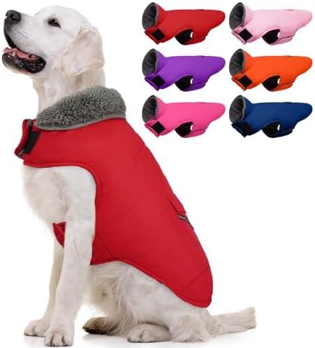 MIGOHI Warm Dog Winter Coat - Winter Dog Jacket, Reflective Windproof Fleece Vest with Leash Hole and Furry Collar
