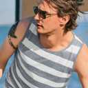 Runcati Mens Workout Tank Tops Sleeveless Striped Muscle Gym T Shirts Grey (L)