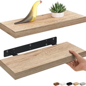 Ballucci Floating Shelves, 16" Wood Wall Shelf Set of 2, Invisible Brackets Floating Shelf Bathroom Wall Decor, Living Room, Bedroom, Kitchen, Nursery, 6" Deep, Natural Oak
