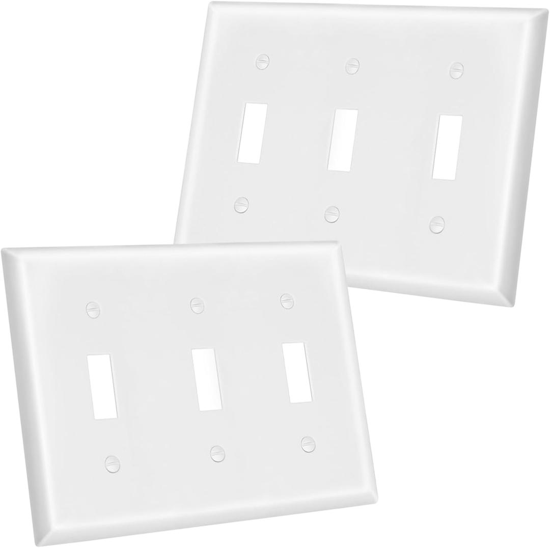 2 x 2 Pack Toggle Light Switch Cover Plate, Standard Size 3-Gang 4.57 x 6.38", Wall Plate Switch Cover, Outlet Covers Wall Plate, Unbreakable And High Temperature Resistant Switch Plate Covers, White