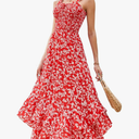 GRACE KARIN Women's 2025 Summer Floral Boho Dress Square Neck Strapped Swing A Line Sundress Beach Long Maxi Outfits M