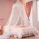 Bed Canopy with Lights for Girls,Gold Star Princess Crib Canopy Curtains,Extra Large Dome Mosquito Net Reading Nook Canopy for Kids Boys Twin Full Queen Size Bed, Fire Retardant Fabric