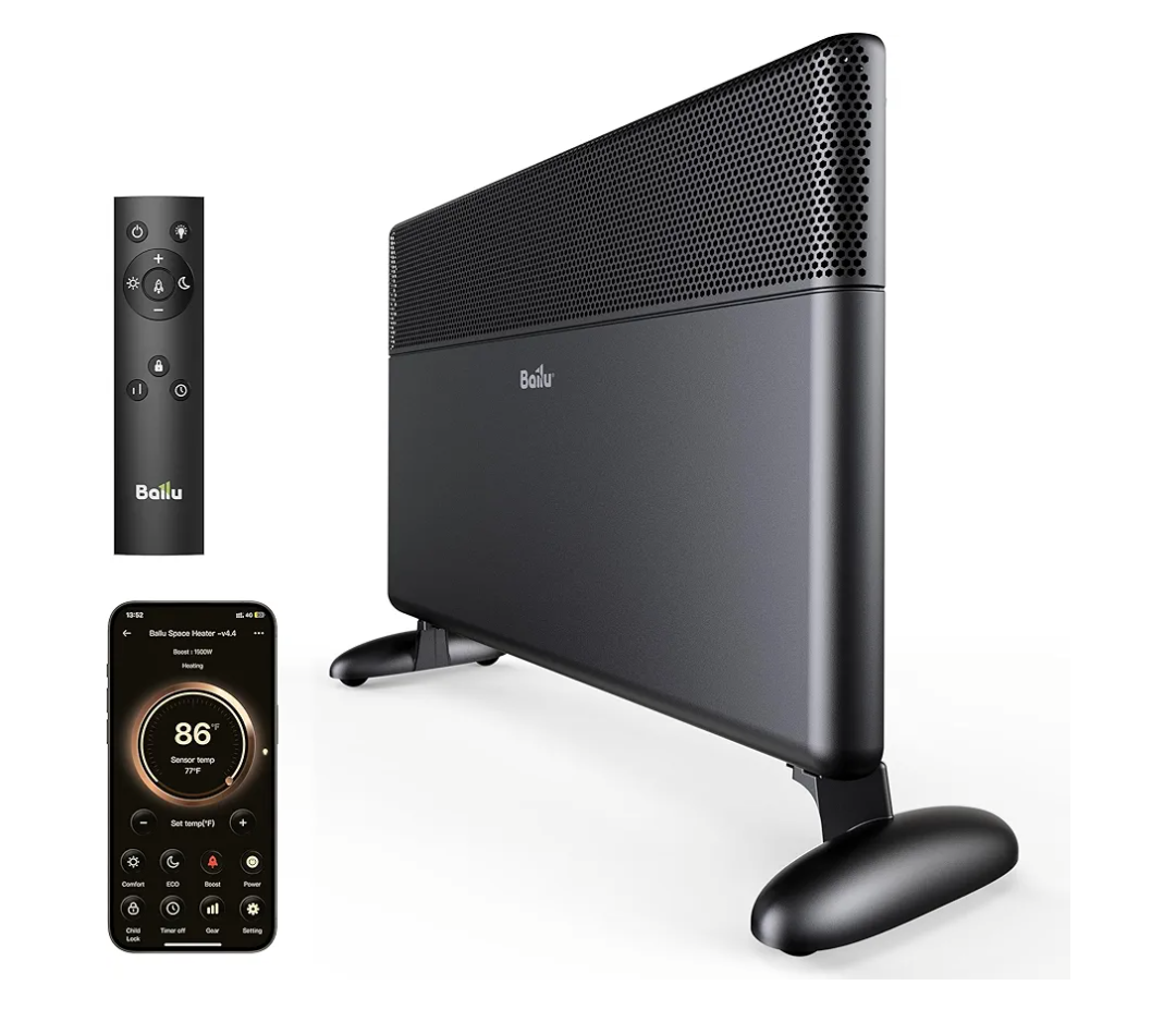 Ballu Convection Panel Heater,1500W Space Heater for Large Room Indoor use with Programmable Thermostat,WiFi App Control,Smart Quiet,Works with Alexa, Black