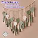 Green Macrame Wall Hanging Decor 29.5" x 49.3, Chic Boho Leaf Feather Tassel Garland Tapestries for Bedroom Living Room Nursery Decor