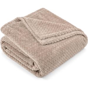 PAVILIA Soft Fleece Taupe Tan Throw Blanket for Couch, Lightweight Plush Warm Blankets for Bed, Fuzzy Cozy Flannel Blanket Throw for Sofa, Travel, Jacquard Pattern, Taupe/Camel, Twin, 60x80 inch