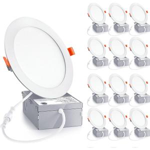 12 Pack 6 Inch Ultra-Thin LED Recessed Ceiling Light with Junction Box, LED recessed Lighting 6 inch 12W 110W Eqv, LED Downlights,1050LM High Brightness can Lights
