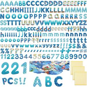 221 Pcs Large 6" Ocean Bulletin Board Letters, Round Alphabet Number Punctuation Symbol Combo Letter Cutouts, Sea Classroom Decor for Back to School Chalkboard Poster Bulletin Board Wall