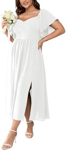 SCOMCHIC Women Plus Size Dresses Short Sleeve Sweetheart Neckline Wedding Guest Cocktail Smocked A Line Slit Maxi Dress 2XL