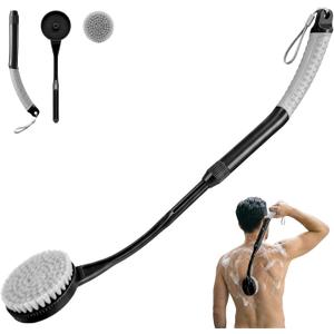 Back Scrubber for Shower, Long Handle Bath Brush with Soft Bristles, Adjustable Shower Brush for Body Exfoliating & Dry Brushing, Non-Slip Ergonomic Handle, Removable Head for Men & Women