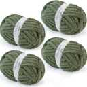 Chunky Chenille Yarn for Crocheting and Hand Knitting Blanket - Bulky Fluffy Jumbo Thick Yarn - Pack of 4 (4 Skeins, Each 28 Yds, 8oz) Olive Green