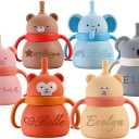 Personalized Silicone Baby Cup with Engraved Name Animal SpillProof Training Sippy Cup for Toddlers 6+ Months, Baby Shower Christmas Gift