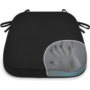 Shinnwa Dining Chair Pads, Patented Design Memory Foam Kitchen Chair Cushions with Ties and Washable Cover, 17" x 16" x 2", Black