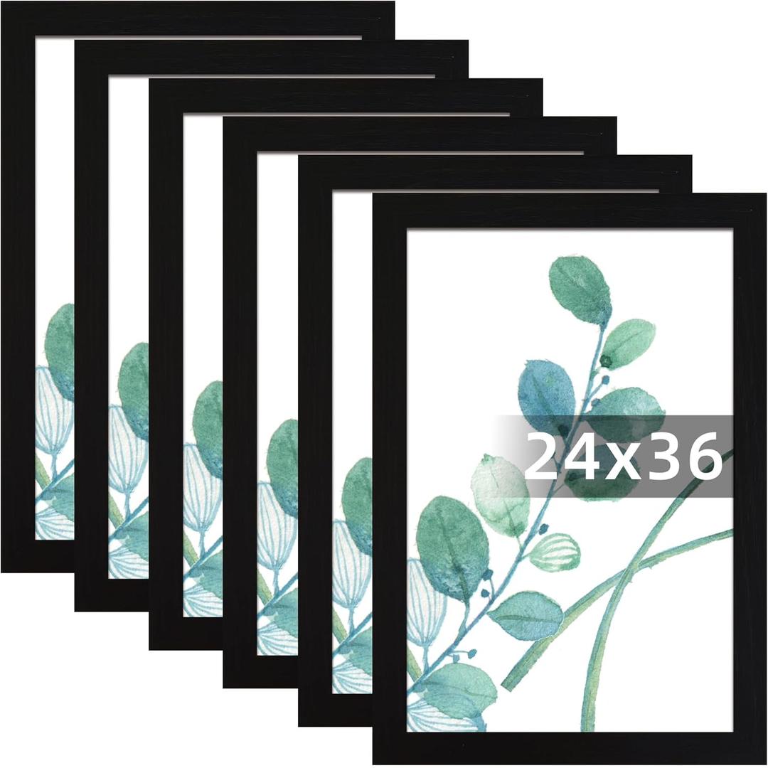 SESEAT 24x36 Solid Picture Frame Black Set of 6, Display Pictures 24x36 Without Mat for Wall Mounting, Wall Gallery Poster Frames
