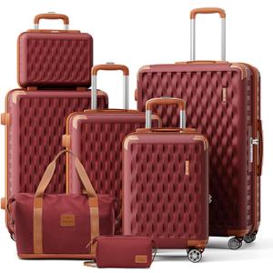 Melalenia Luggage Sets 3 Piece Hard Shell Carry on Suitcase with Spinner Wheels and TSA Lock, Lightweight Travel Duffel Bag for Women, Men, Red Brown