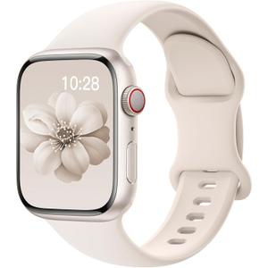Sport Silicone Band Compatible with Apple Watch Bands 40mm 38mm 41mm 44mm 45mm 42mm 49mm Women Men,Soft Wristband Waterproof Replacement Sport Strap for iWatch Bands Series 9 8 7 6 5 4 3 2 1 SE Ultra (Starlight)