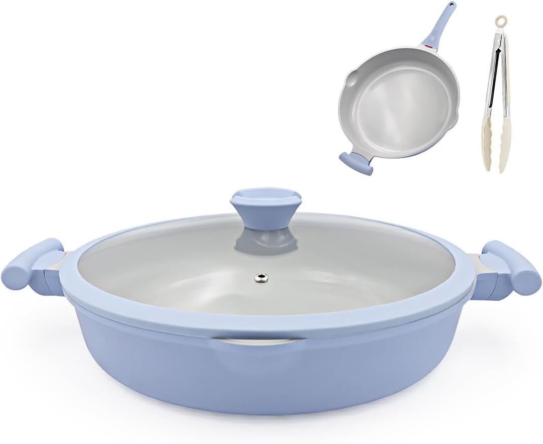 AIKENBBKK Ceramic Frying Pan Skillet Nonstick with Lid, 14 Inch Large Deep Saute Pan, Big Induction Pan Non Stick, 2-1 Cooking Cookware with Helper Handle,Family Size,Suitable for All Stoves,PFOA-Free