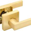 EHOMEWARE Pack of 8 Keyless Interior Door Handles Closet Door Handle in Satin Brass Finish, Passage Door Lever for Hallway and Closet, Passage Door Handle Sets