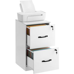 VASAGLE 2 Drawers File Cabinet with Lock, Printer Stand, Office Filing Cabinet Organizer, for A4 and Letter Size Documents, Cloud White UOFC061W14