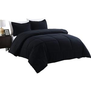 Messy Bed Washed Cotton Comforter and Sham Set (King, Black)