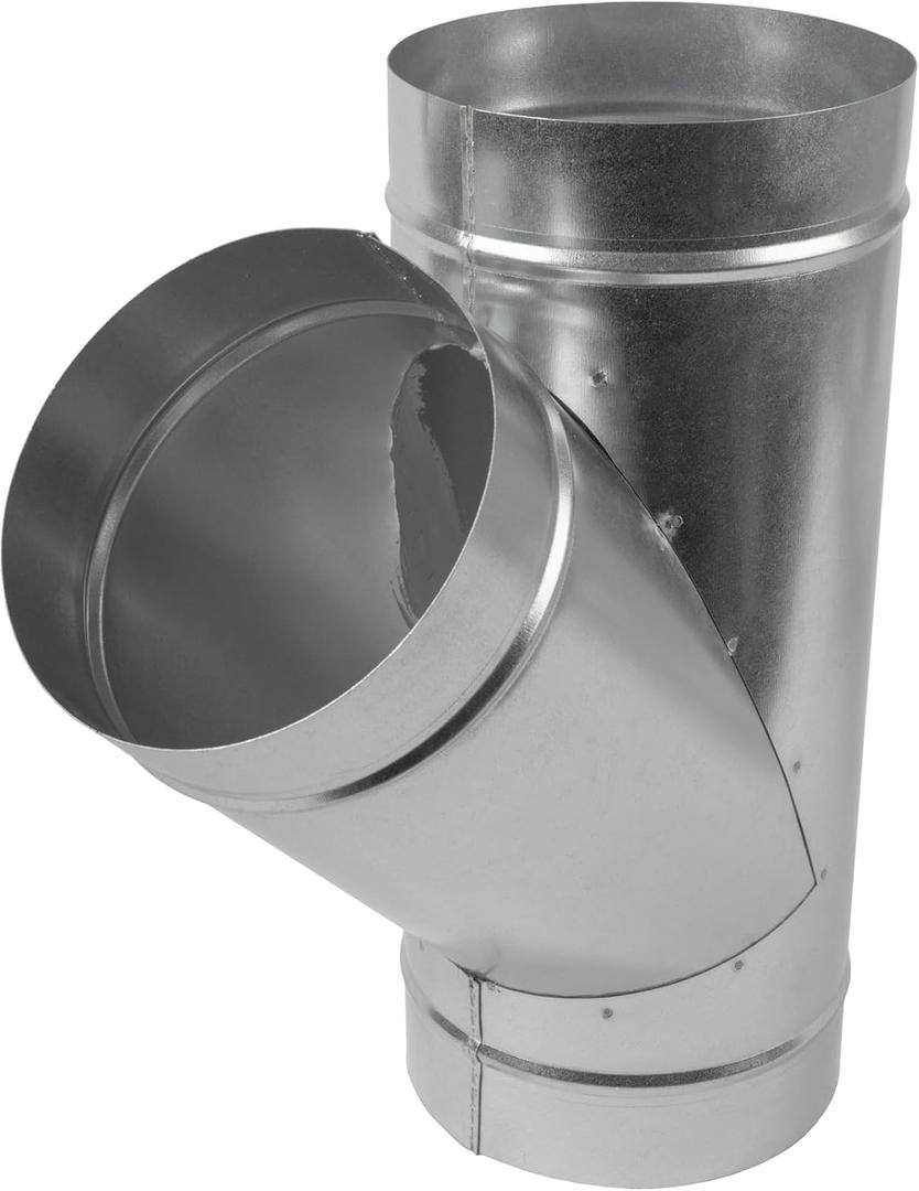 45 Degree 6 x 6 x 6 Inch Wye-Shape Duct Splitter - Metal 3 Way Fitting Adapter - Galvanized Steel - Spiral Duct Hose Dryer Connector - for Home or Industrial HVAC Ventilation - Branch 6 Inch