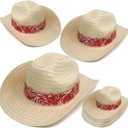 Podzly 12 Piece Straw Cowboy Hats - Stylish Western Cowboy Hat for Men and Women - Ideal Summer Party Accessory
