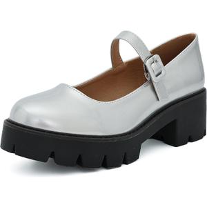 Women's Round Toe Ankle Strap Mary Janes Platform Low Heel Chunky Pumps Oxford Dress Shoes, Size 43