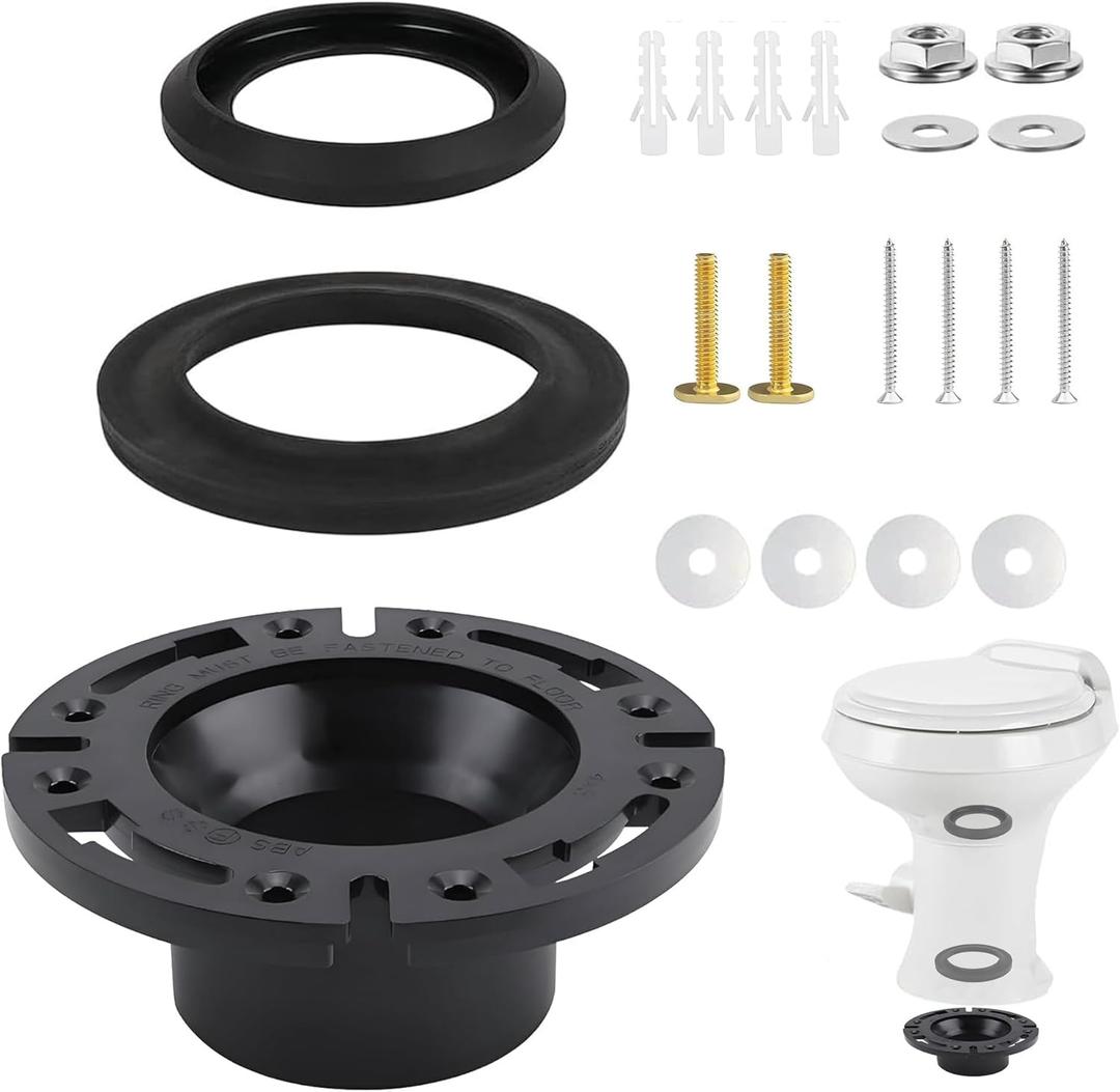 RV Toilet Seal and RV Toilet Flange Kit for Dometic Toilets Compatible with RV 300/310/320 Toilets,Replaces 385345892 RV Floor Flange and 385311658 Flush Seal and 385311652 Base Seal