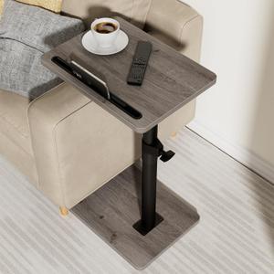 YUHFERA Sofa Armrest Tray Table for Couch - 360° Swivel Height Adjustable End for Small Spaces, Snack Side Table for Bed or Chair with Phone & Tablet Slot (Gray,Standard)