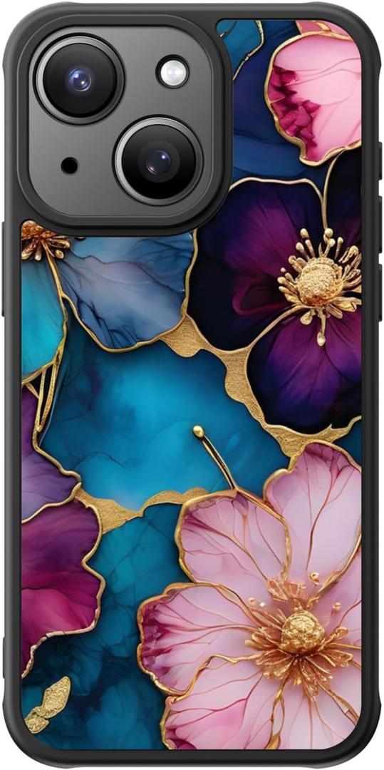 FUNMIKO Cute iPhone 13 Mini Phone Case Wireless Charging & Military-Grade Protection - Trendy Wildflower Design for Women Girls, Matte Cover with Shockproof Corners - Vibrant Flower Pattern