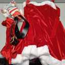 SOMSOC 6 Pack Women Santa Claus Costume Red Velvet Halter Neck Dress with Belt Gloves Stockings for Christmas Parties (Medium)