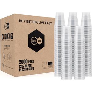 Turbo Bee 2000 Pack 12oz Plastic Cups,Clear Drinking CupsDisposable Party Cups Bulk,Hot and Cold Drink Container for Water, Juice, Soda,Coffee