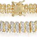 Amazon Essentials Diamond Accent Triple Row S-Link Tennis Bracelet, 7.25" (Gold Tone)
