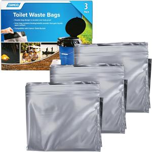 Camco Toilet Waste Bags - Durable Double Bag Design is Leak-Proof - Inner Bag Gels Any Liquid - Great for Camping, Hiking and Hunting and More - 3 Pack (41547)