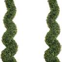 THE BLOOM TIMES 5ft Spiral Topiary Trees Artificial Outdoor Set of 2, Faux Boxwood Plants Outside - All-Year Green Fake Twisted Tree for Garden Front Porch Planter Decor 5 Foot