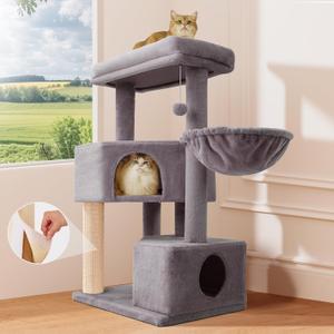 Gardner Pet 41" Tall Cat Tree for Large Cats, Heavy Duty Cat Tower with 3.2in Posts & Washable Top Perches, Space-Saving Cat Furniture with Replaceable Natural Sisal for Apartments, Easy to Assembly (Gray)