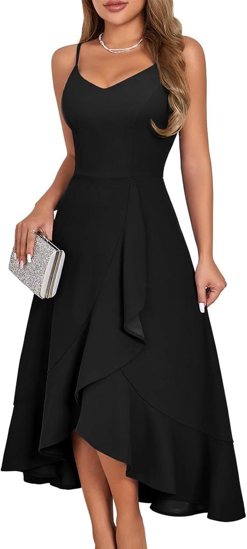 DRESSTELLS Women's Cocktail Dresses, Formal Wedding Guest Graduation Party High Low Dress (Medium, Black)