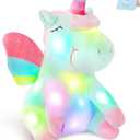 Athoinsu Light up Green Unicorn Stuffed Animal Soft Plush Toy with LED Colorful Night Lights Glowing Children's Day Birthday Valentine's Day for Toddler Kids Girls Women, 12''