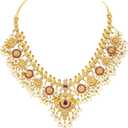 Aheli Beautiful Wedding Wear Indian Laxmi Goddess Faux Stone Studded Floral Design Crafted Necklace Earrings Set Ethnic Fashion Jewelry Gift for Women
