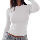 YFANG Women's Casual Long Sleeve Crew Neck Tight Top Basic Stretchy Going Out Slim Fitted Tee Shirts White Medium (White, M)