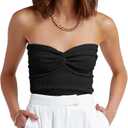 ANRABESS Tube Top for Women Summer Strapless Bandeau Knit Twist Knot Corset Crop Basic Tank Top 2025 Vacation Outfits Clothes (X-Small, Black)