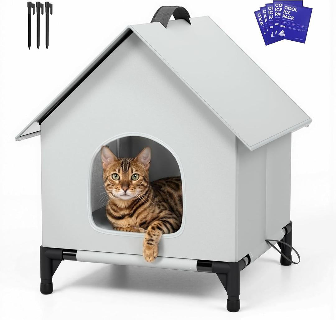 Cooling Cat House with Ice Packs for Outside&Indoor,Insulated and Weatherproof,Selfwarming Cat Shelter,Large Cave Bed for Garden (L, Cold)