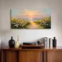 SLYCAY Extra Large Beach Wall Art, Coastal Sunset Pictures Wall Decor Ocean Landscape Painting Floral Canvas Prints Living Room Office Bedroom Artwork 24"X48"