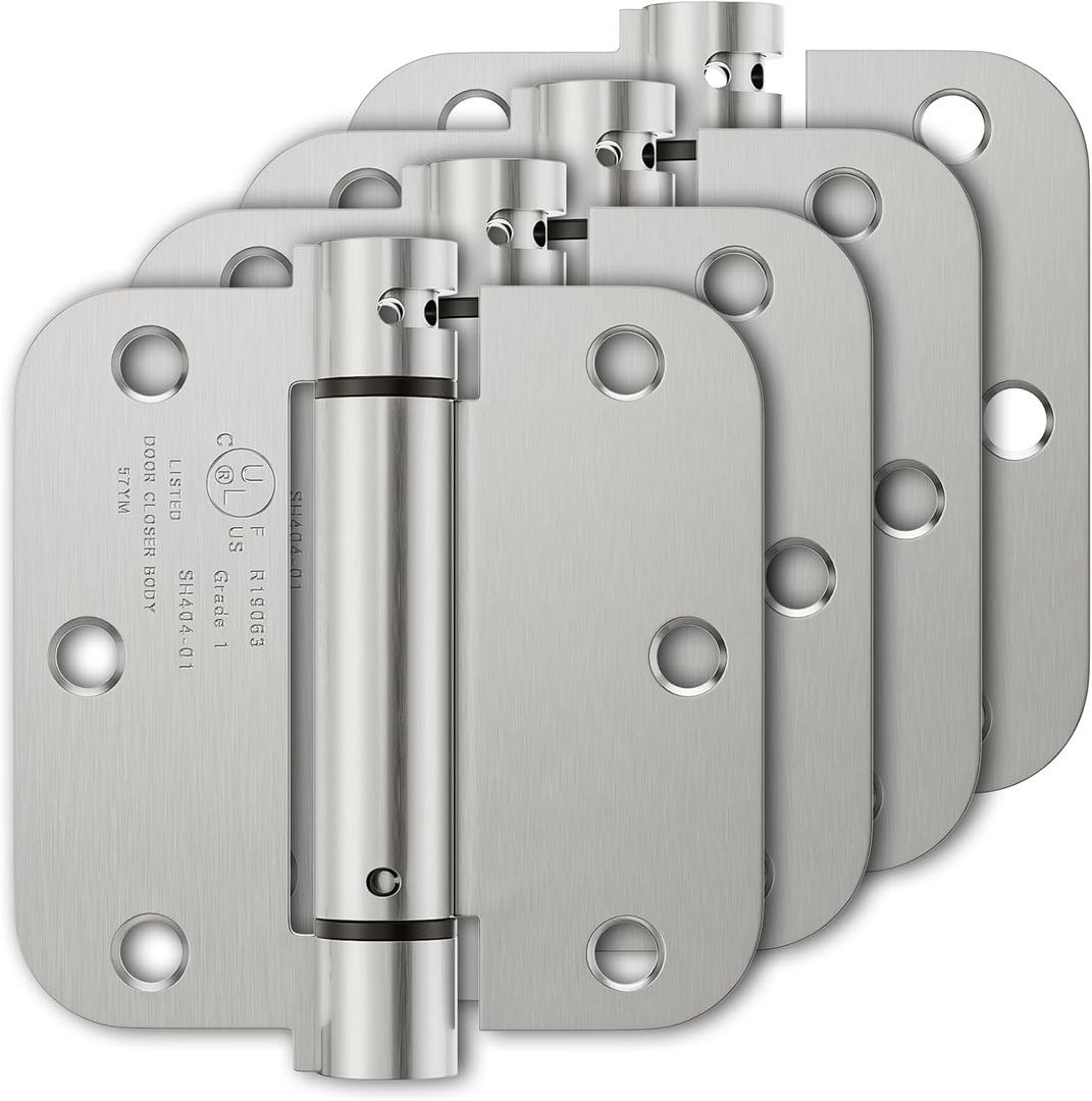 Luxbaro 4 Pack Self Closing Door Hinges, 3.5 Inch Spring Loaded Hinges with 5/8'' Radius Corners, Adjustable Tension for Garage, Front Door, Back Door, for Left and Right Hand Door, UL Listed