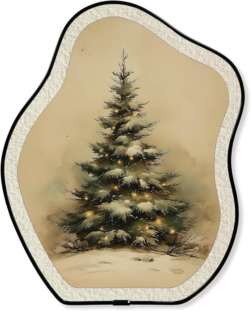 KVEKVE Vintage Winter Oval Wall Art,Winter Rustic Farmhouse Decor,Snowy Landscape Seasonal Decor,For Wall Or Tabletop,Birthday Gifts For Women,Housewarming GiftsStaircase Hallway Bedroom.8x10inch (Christmas tree2)