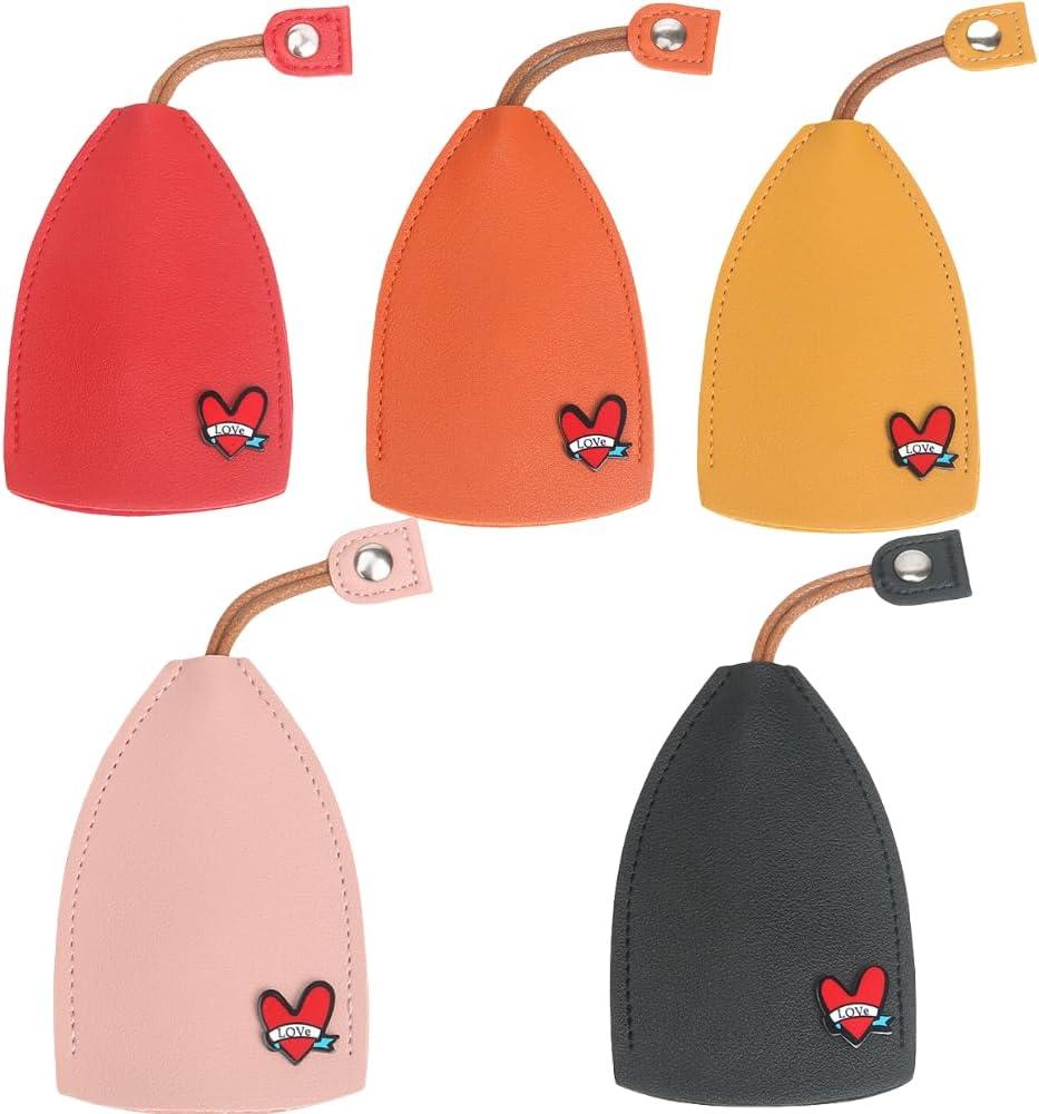 2 x PU Leather Key Fob Case, 5Pcs Key Pouch for Car Keys Keychain Holder Love Heart Decor Key Case, 5 Colors