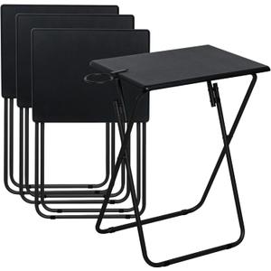 LOFTEY Tv Trays Set of 4, Folding TV Dinner Tray, Portable TV Tables for Living Room for Eating, Heavy Duty Foldable Side Table for Eating on Couch&Sofa, Black