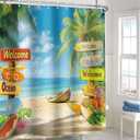 Tropical Beach Shower Curtain for Bathroom Palm Trees Coastal Nautical Seaside Ocean Shower Curtain Fabric Waterproof with 12 Hooks 72 x 72 Inch