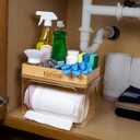 Trash Bag Holder Dispenser  2-Piece Organizer with Bamboo Lid & PET Base  Under Sink Kitchen Cabinet Bag Storage Solution